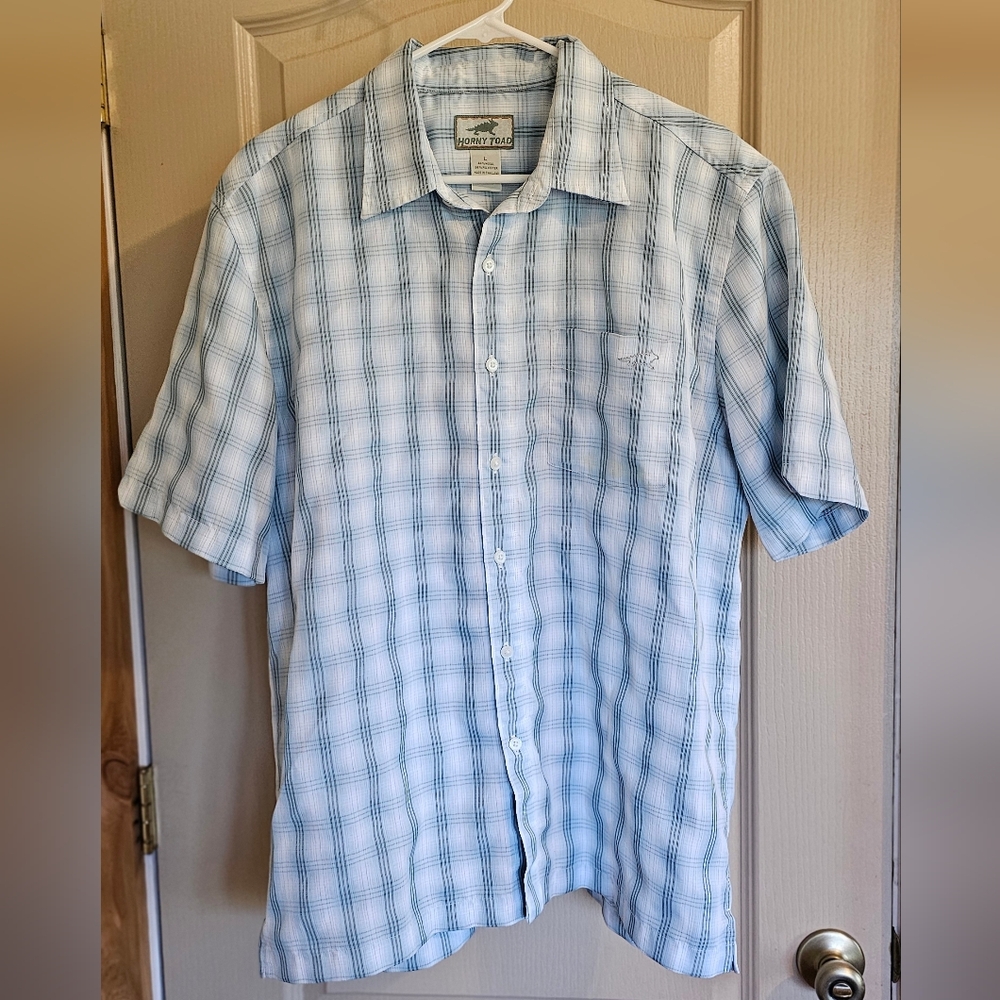 Horny Toad Large Button Down Casual Short Sleeve Shirt 46% Modal Size Large